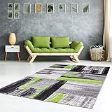 carpet city Teppich Modern Flachflor Konturenschnitt Handcarving Meliert, Streifen in Grün Grau für Wohnzimmer, Größe: 160x230