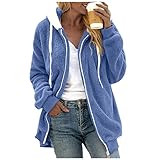 TWIOIOVE Jacke Damen Fleecejacke Zip Up Hoodie Oversized Outdoorjacken Winter Einfarbig Plüschjacke Softshelljacke Gemütlich Warm Funktionsjacke Kapuzenjacken Teenager M