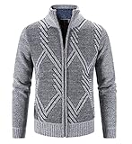 PANBOB Jacke Herren Slim Fit Stehkragen Komfortabel Strickjacke Herren Frühling Herbst Warm Übergangsjacke Herren Atmungsaktiv Lässig Strickwaren Herren E-Light Grey1 L