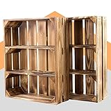 2er Set Regalkiste flach mit 3 Fächern flambiert - neue Holzkiste als Wandregal Küchenregal Badregal Gewürzregal Regal Kistenregal Obstkistenregal - rustikale Obstkiste 50x40,5x16