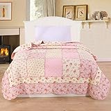 Alicemall Tagesdecke Boho Steppdecke Baumwolle Bettüberwurf 150x200cm Sofa Couch Wohndecke Sommerdecke Gesteppt Kinder Einzelbett Blumen R