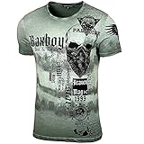 Herren Rundhals Vintage Verwaschen T-Shirt Kurzarm Slim Fit Design Fashion Top Print Shirt B-07, Farbe:Khaki, Größe:M