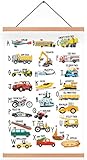 KAIRNE Kinderzimmer Bilder Junge, Alphabet Baby Poster, Kinder Autos Bagger Fahrzeuge Feuerwehr, Kinderposter für Babyzimmer Schlafzimmer Spielzimmer, Home Decor 28X45cm R