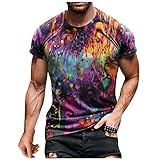 T-Shirts Herren Kurzarm Rundhals Sommer Vintage 3D Graphik Cool Freizeithemden O-Ausschnitt Sportswear T-Shirts Tops Classics Herren Basic T-Shirt Sport Einfarbig Slim Fit Casual Gym Activew