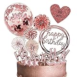 Ambolio Cake Topper Geburtstagstorte, Tortendeko, 30 Party Kuchen Dekoration Supplies, Tortenverzierung Geburtstag, Happy Birthday Kuchendeko, Cake Topper. (Rosa-Tortendeko Geburstagstorte)