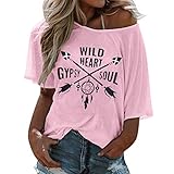 Lulupi Damen Schulterfrei Tshirt Sommer Rundhals Oversize Oberteil Tops Kurzarm Shirt Sexy Off Shoulder Bluse T-S