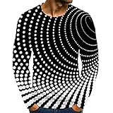 T-Shirt Herren Urban Klassisch Trend Mode Rundhals 3D Druck Herren Langarm Herbst Winter Streetstyle Dünnschliff Jugend Shirt Täglich Casual Atmungsaktiv Männer Base S