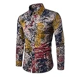 QWERD Blumen Hemden Herren Bunte Hemden Langarmhemd Muster Paisley Freizeitshemd Langarm Casual Shirt Herren Blumen Hemd Langarm Hawaii-Print Hemd Mehrfarbig Muster Slim Fit Shirts Baumwolle S-4XL