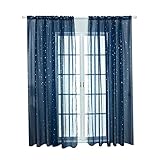 VOSAREA Voile Fenstervorhang Romantische Silbersternfolie Fensterbehandlung Glitzer Sterne Gardinen Panel für Mädchen Kinder Schlafzimmer Wohnzimmer- 100 * 270Cm (Marine)