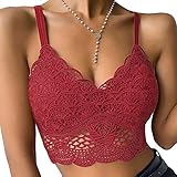 YJING Damen BH Spitze Bralette Bustier V-Ausschnitt Yoga Jogging BH Lauf Fitness Training Bandeau Tube Top Dessous UnterwäSche Hipster Lingerie ReizwäSche Comfort Yoga Cami Bra(15-Rot,L)