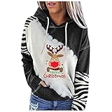 Weihnachten Sweatshirt Damen Streifen Oberteil Rote Nase Hirsche Aufdruck Vom Weihnachtsmann Damen Weihnachtspullover Frauen Sweatshirt Oberteil Mit Kordelzug Vorne Pullover Mit KäNg