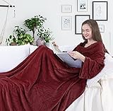 DecoKing Kuscheldecke mit Ärmeln 150x180 cm Bordeaux Microfaser TV Decke weich Tagesdecke Lazy