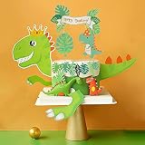 Conruich Tortendeko Dinosaurier Happy Birthday Cake Topper Geburtstag Kuchendeko Dino Junge Green Glitter Dino Dschungel Kuchen Topper für Babyparty Kinder Geburtstags Party Kuchen Zubehö
