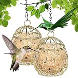 Meißenknödelhalter Vogelfutterstation,2er Set Kleine Hochwertiger Meißenknödel-Halter aus Vergoldet mit Klappdeckel,Futterspender für Meisenknödel,Aufhänger für Vogelfutter,Futterstation und Halterung