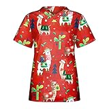 Graceyo Damen V-Ausschnitt Kurzarm Pflege Kasack Weihnachten Motiv Berufsbekleidung Schlupfkasack Schlupfhemd Atmungsaktiv Krankenpfleger Kasack Weichen Angenehm Pflege Bluse T-Shirts mit T