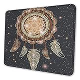 ETHAICO，Native American Dreamcatcher Motiv Magic Feathers Hippie Muster Textur Genähte Kanten Gaming Mauspad mit rutschfester Gummiunterlage für Laptop