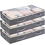 3 Pack Unterbett Aufbewahrungsbeutel 75L Faltbare Kleidertasche Grosse Kapazität Lagerbehälter mit durchsichtigen Fenstern verstärkten Griffen Organizer Vlies mit Reiß