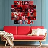 50 Stück Wandcollage Set, Herz Rose Eye Ästhetische Bilder Wandaufkleber Red Theme Neon Style Collage Kits Photos C
