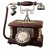 SXRDZ Festnetztelefon für Home Harz Nachahmung Kupfer Retro Altmodisch Rotary Zifferblatt Home und Büro Telefon, kreative kabelgebundene Festnetztelefone, rote braune kreative Retro-T