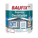 BAUFIX Express-Deckfarbe, Wetterschutzfarbe weiß, 2.5 Liter, wetterbeständige Deckfarbe für außen und innen, geeignet für Holz, Putz, Mauerwerk, Möbel, Zäune, schnelle Trocknung