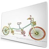 Großes dekoratives Gaming-Mauspad,Buntes Tandem-Fahrrad-Design auf weißem Clipa,lange Computermausmatte mit rutschfester Gummibasis für Büro/Spiele/Z