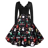 Weihnachten Kleid Damen Cocktailkleid Elegant Abendkleid Satin Kleid Party Kleider Langarm A-Linie Kleid V-Ausschnitt Partykleid großen Winterkleid Festival Karneval Bow B