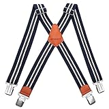 HBselect Hosenträger Herren mit 4 starken Clips 4 cm breit X-formoig elastisch einstellbar Länge für Damen B