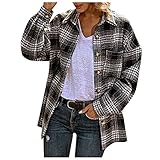 Ronony Karierte Jacken Damen Karierter Mantel Hemd Jacke Knöpfe Langarm Blusenshirt Oversize Übergangsjacke Langshirt Karomuster Bluse Hemd Hemdjacke Lange Strickjacke Jack