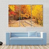 Gyybfhn 3 teiliges Bild Eisenbahnstrecke im Herbst 3 teilig leinwandbilder,leinwanddrucke Bilder,Bild leinwand XXL 3 teilig,wandbilder Schlafzimmer Dekoration,Bilder,Poster,kunstdrucke 50x70cmx3