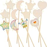 Chalyna 12 Stücke Stern Zauberstab Holz Zauberstäbe Machen Sie Ihren Eigenen Fee Zauberstab DIY Holz Stern Zauberstab Unvollendeter Zauberstab mit Einem Stern für Mädchen Prinzessin Cosplay Kostü