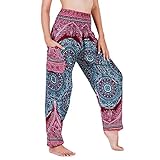 Lofbaz Yoga Boho Hosen für Damen Harem Hippie Kleidung Pyjamas Lounge Bekleidung Jogger Indian Bohemian Tanz Sommer Strand Blumen Darts Burgund S