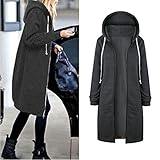 Übergangsjacke Damen Lang Einfarbig Freizeitjacke Herbst Winter Windbreakers Reißverschluss Longblusen Baggy Parka Langarm Mäntel Leicht Bequemer Funktionsjack