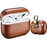 AirPods Pro Ledertasche Hülle, ICARER Echt Leder Vintage Tasche Stoßfeste Schutzhülle Lightweight Case mit Schlüsselbund für Apple AirPods Pro 2019 (LED Frontseite Sichtbar) (Braun)