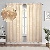 choicehot Europäischer Stil Quaste Vorhang Scheibengardine Landhausstil Vintage Häkeln Baumwolle Leinen Küchenvorhang Chic Kinderzimmer Spitze Gardine Wohnzimmer Fensterdeko 1 Stück, B150 x H180