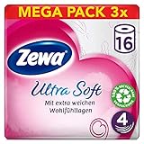 Zewa ultra soft Toilettenpapier, extra weiches WC-Papier 4-lagig mit zuverlässiger Komfortlagen-Qualität, 1 x Vorratspack mit 48 Rollen (3 x 16 Rollen)