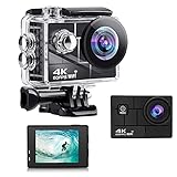 Action Cam 4K 60FPS 24MP WiFi Actionkamera 30M Unterwasserkamera EIS Sportkamera 2.0-inch LCD Bildschirm mit Ultra HD Helmkamera 170°Weitwinkel mit 900mAh and Mount Accessories(Size:And 128G Card)