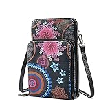 TAN.TOMI Handytasche zum Umhängen, Handy Tasche, Geldbörse Umhängetasche, Umhängetasche klein mit abnehmbarem Gurt, Handyhandtasche mit vielen Fächern(Mandala Black)