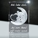 3D Glas | Ich Liebe Dich | Motiv: Teddy Mond | 80x50x50mm | Partnergeschenk