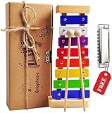 Holz Xylophon für Kinder - mit Mundharmonika und Lieder Buch: Perfekt Glockenspiel f. Kleine Musiker - Erzeugt Magische Klänge mit Kleinen Händen; Baby Schlaginstrument Musik