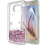 LeYi Compatible with Handyhülle Samsung Galaxy S6 Glitzer Hülle, Flüssig Treibsand Cover TPU Silikon Bumper Smartphone Handy Hülle mit HD-Schutzfolie für Galaxy S6 Case ZX Roseg