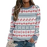 Sweatshirt Damen Weihnachtspullover Weihnachtspulli Pullover Weihnachtsmotiv Causul Karo- und Cartoon Santa Gnom Elch Herz Druck Oberteile Pulli Pullover Sw