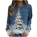 Damen Niedlich Weihnachten Gedruckt Hoodie Sweatshirt Junior Sport Kapuzenpullover Bluse Langarm Pullover Herbst Winter Kapuzenoberteile, blau, 36