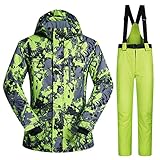 Herren Skijacken Und Hosen Set Wasserdichter Winddichter Skianzug Warme Winter Snowboard Schneeanzüge Verdicken Kapuzenmantel (Color : Grün, Size : 3XL)
