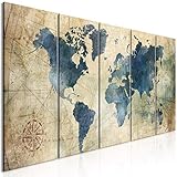 murando - Bilder Weltkarte 200x80 cm Vlies Leinwandbild 5 tlg Kunstdruck modern Wandbilder XXL Wanddekoration Design Wand Bild - Windrose Karte Nautisch k-A-0415-b