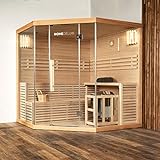 Home Deluxe - Traditionelle Sauna - Skyline XL Big - Maße: 200 x 200 x 210 cm - für 2-6 Personen, Hemlocktanne, inkl. Ofen, Saunazubehör I Dampfsauna Aufgusssauna Finnische S