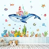 Unterwasserwelt/Fische/Ozean Wandtattoo Unter dem Meer Wandsticker Bunt Meerestiere Delphin Fisch Wandsticker Wand Deko für Babyzimmer Kinderzimmer Kinder B