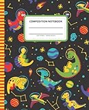 Dinosaur Outer Space Composition Notebook: 7.5 x 9.25 inch / 200 Pages (100 sheets) / Wide Ruled Paper For Writing - Homework - Notes - Doodles - ... Kids / Funny Colorful D