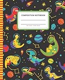 Dinosaur Outer Space Composition Notebook: 7.5 x 9.25 inch / 200 Pages (100 sheets) / Wide Ruled Paper For Writing - Homework - Notes - Doodles - ... Kids / Funny Colorful D