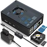 Miuzei Gehäuse für Raspberry Pi 4 mit Gehäuse Sichtbar Acrylic Lüfter kühlung Aluminium Kühlkörper 5 V 3A USB-C EIN/AUS-Schalter Netzteil Pi 4b Case kompatibel mit Pi 4 Modell B 8GB/4GB/2GB Schw