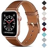 CeMiKa Kompatibel mit Apple Watch Armband Leder 38mm 40mm 41mm 42mm 44mm 45mm, Lederband Ersatzarmband Kompatibel mit iWatch Armband SE/Series 7 6 5 4 3 2 1, 38mm/40mm/41mm, Braun/Roség